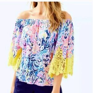Lilly Pulitzer Zaylee Top Multi So Sofishticated Off The Shoulder size M